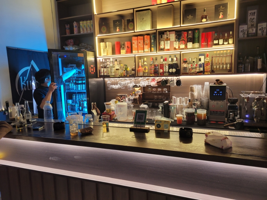Bar interior and back bar bottles